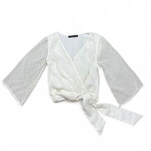 Abercrombie & Fitch white wrap style polka dot blouse with bell sleeves Size XS